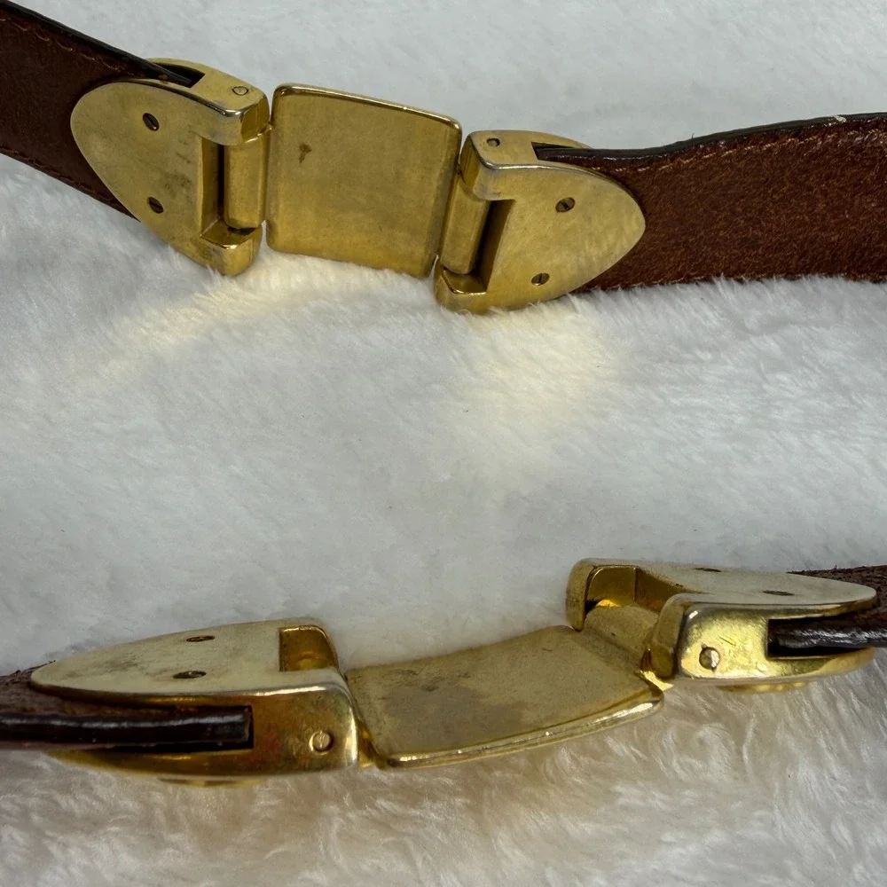 VTG Fossil Womens S Brown Leather Western Concho Belt Gold Tone Filigree Buckle‎
